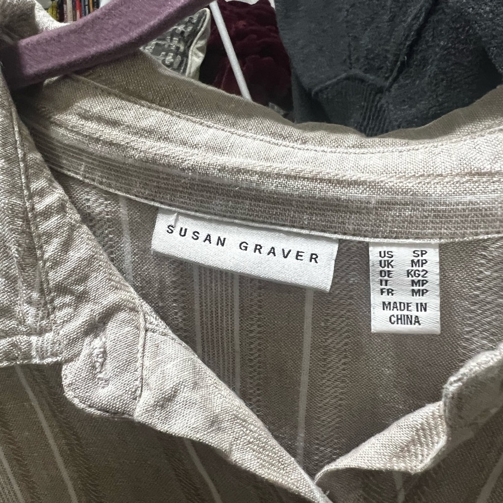Susan Graver Light Tan Casual Button Down Shirt - Picture 4 of 5